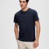 Selected T-paita, JOSEPH PIQUE SS O-NECK Tummansininen