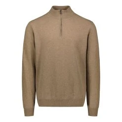Sinnuu Miesten Neulepaita Wool Cashmere Half Zip Ruskeanharmaa