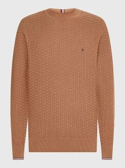 Tommy Hilfiger Miesten Neulepaita Exaggerated Structure Crew Neck Keskiruskea