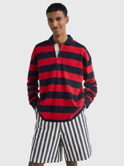 Tommy Hilfiger Miesten Paita, BLOCK STRIPED RUGBY Raidallinen Punainen