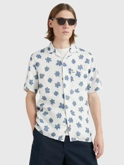 Tommy Hilfiger Miesten Paita, MONO FLOWER RF SS SHIRT Valkopohjainen Kuosi