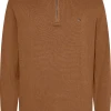 Tommy Hilfiger Neule, PIMA ORG CTN CASHMERE ZIP MOCK Keskiruskea
