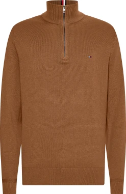 Tommy Hilfiger Neule, PIMA ORG CTN CASHMERE ZIP MOCK Keskiruskea