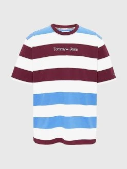 Tommy Jeans Miesten T-paita TJM Skate Tee Raidallinen Viininpunaionen